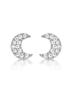 Crescent Moon Earrings in Sterling Silver set with Cubic Zirconia