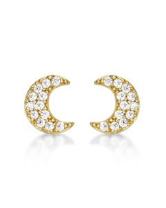 Yellow Gold Plated Sterling Silver Moon Earrings with Cubic Zirconia