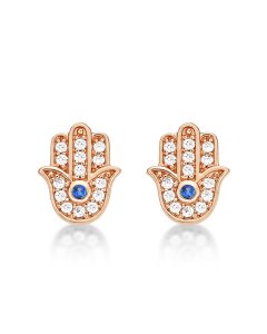 Rose Gold Plated Sterling Silver Hamza Hand Earrings with Cubic Zirconia