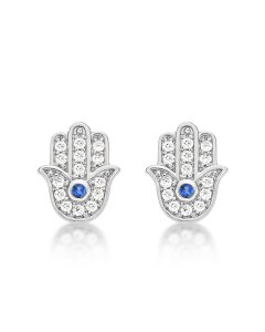 Sterling Silver Hamza Hand Earrings with Cubic Zirconia