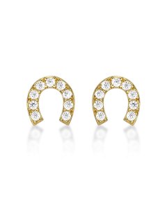 Yellow Gold Plated Sterling Silver Horseshoe Earrings Cubic Zirconia