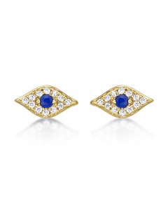 Yellow Gold Plated Sterling Silver Evil Eye Earrings with Cubic Zirconia
