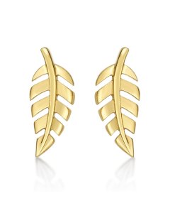Yellow Gold Plated Sterling Silver Feather Earrings