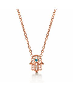 Rose Gold Plated Sterling Silver HAMZA HAND Pendant Necklace with Cubic Zirconia