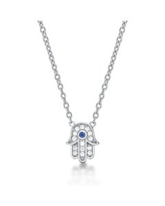 Sterling Silver Hamza Hand Pendant Necklace with Cubic Zirconia Stones