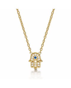 Yellow Gold Plated Sterling Silver HAMZA HAND Pendant Necklace with Cubic Zirconia