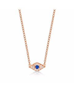 Rose Gold Plated Sterling Silver EVIL EYE Pendant Necklace with Cubic Zirconia