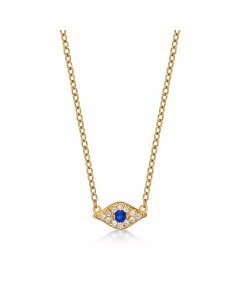 Yellow Gold Plated Sterling Silver EVIL EYE Pendant Necklace with Cubic Zirconia