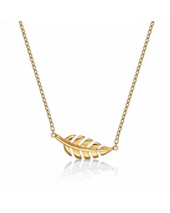 Yellow Gold Plated Sterling Silver FEATHER Pendant Necklace
