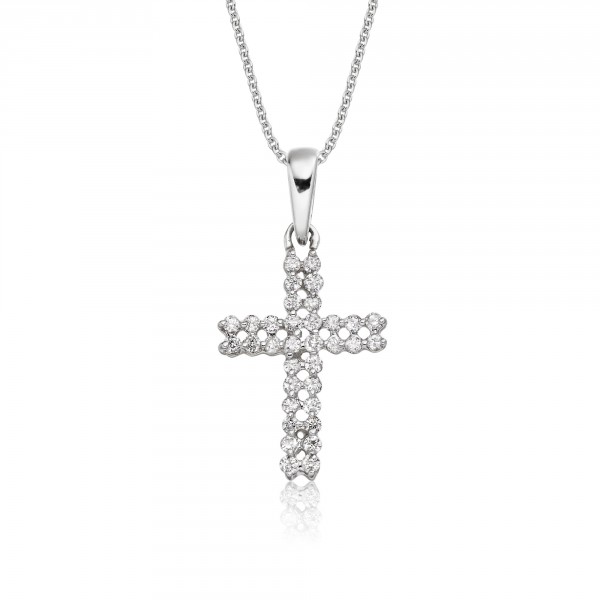 Diamond Cross Pendant Necklaces In White Gold And Diamond Cross Pendant 0 17ct In 18k White Gold