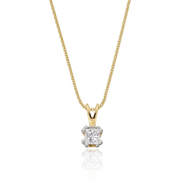 Diamond Solitaire Pendants in white and yellow Gold