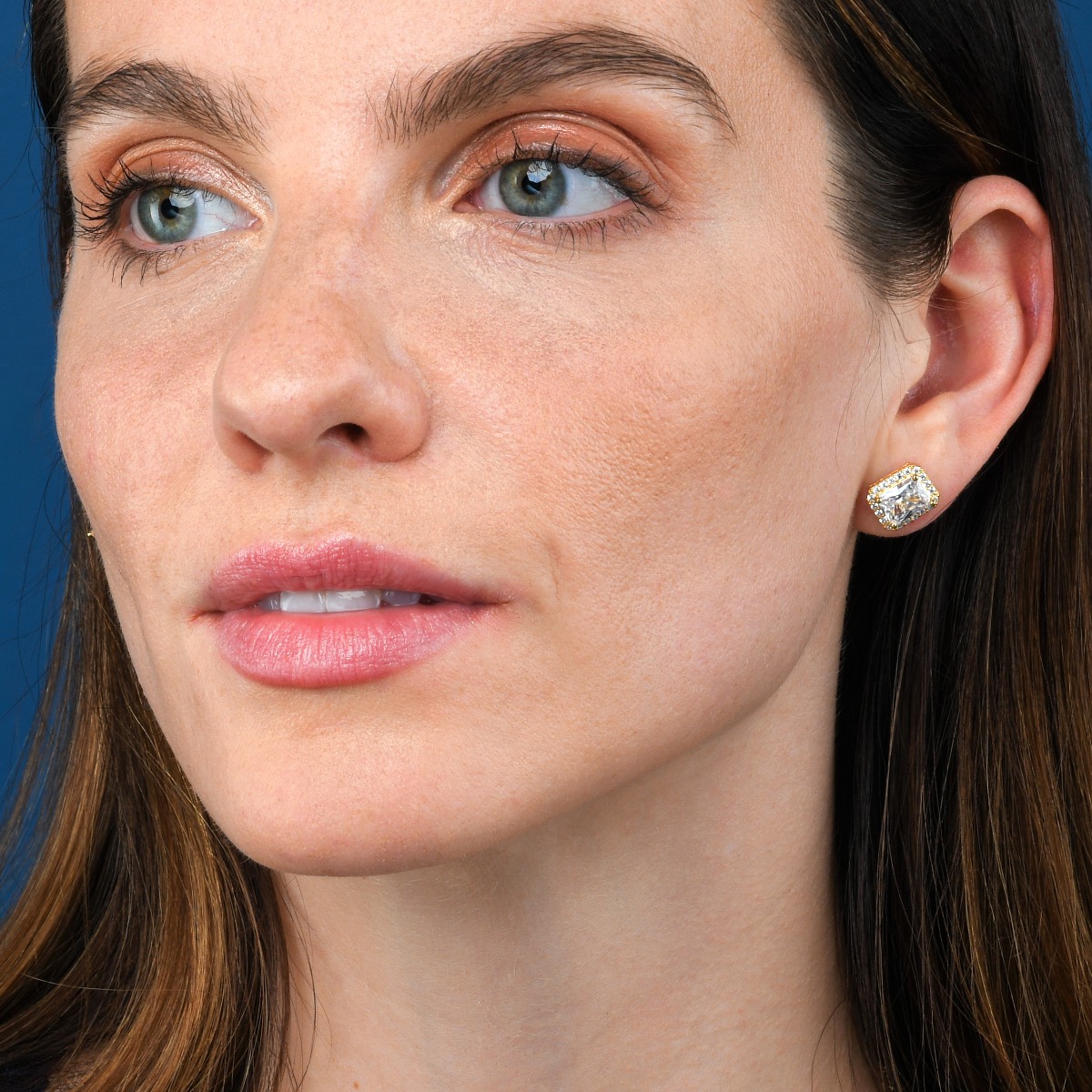 Gold Plated Sterling Silver Emerald Cut Cubic Zirconia Stud Earrings