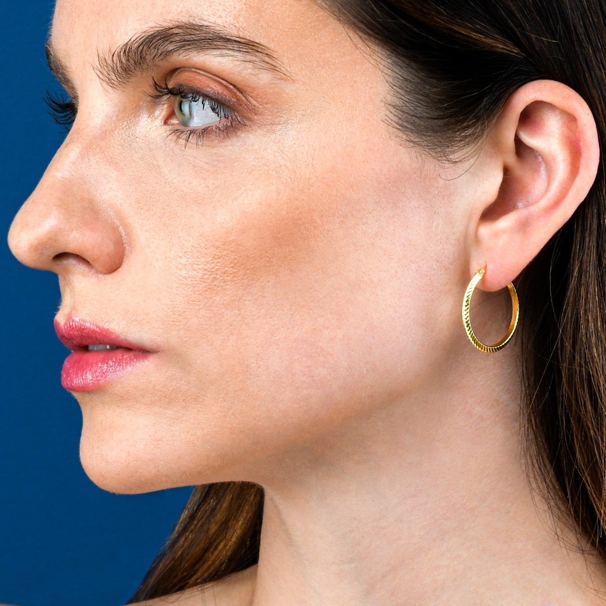 Gold Plated Sterling Silver Diamond Cut Hoop Earrings