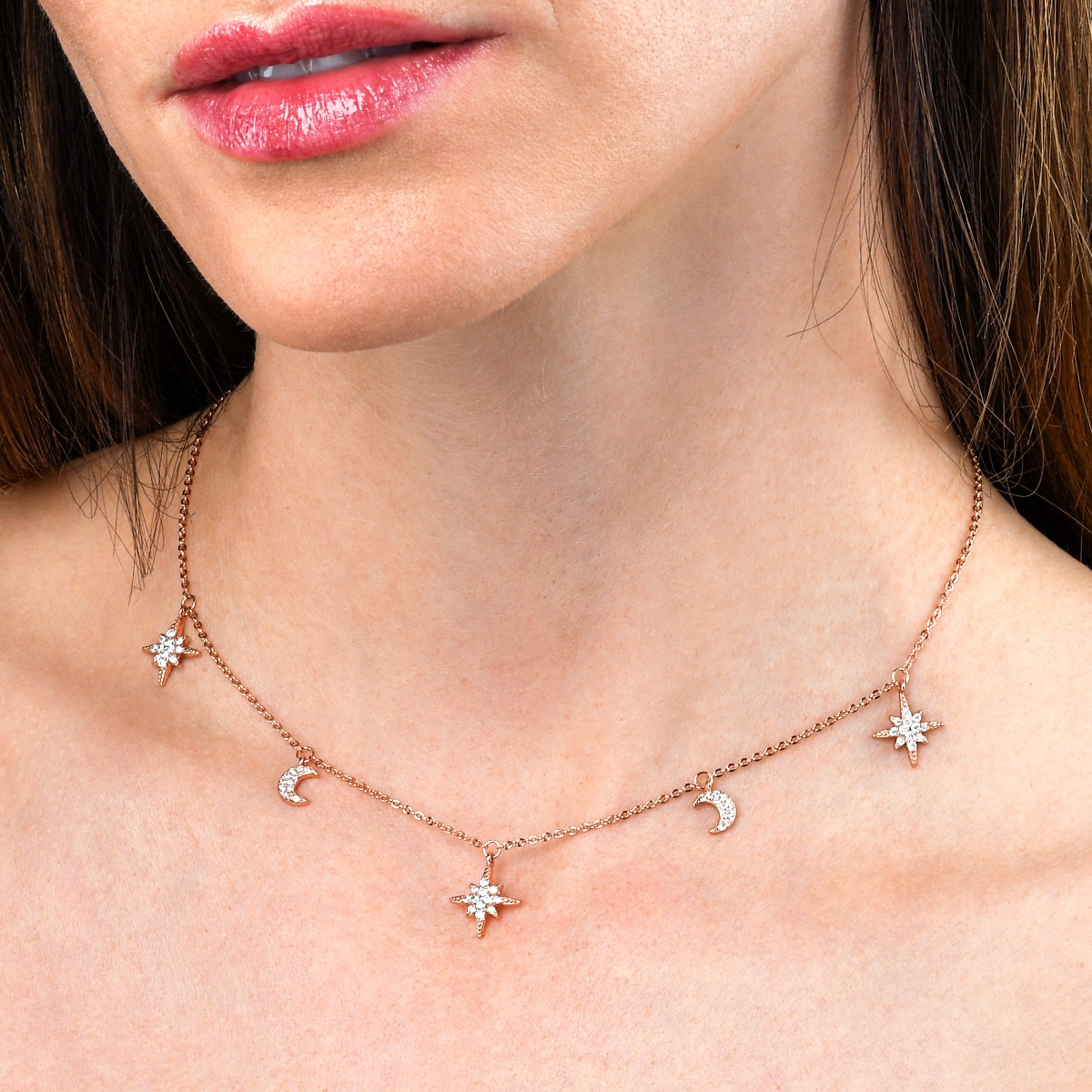 Rose gold moon and star necklace discount