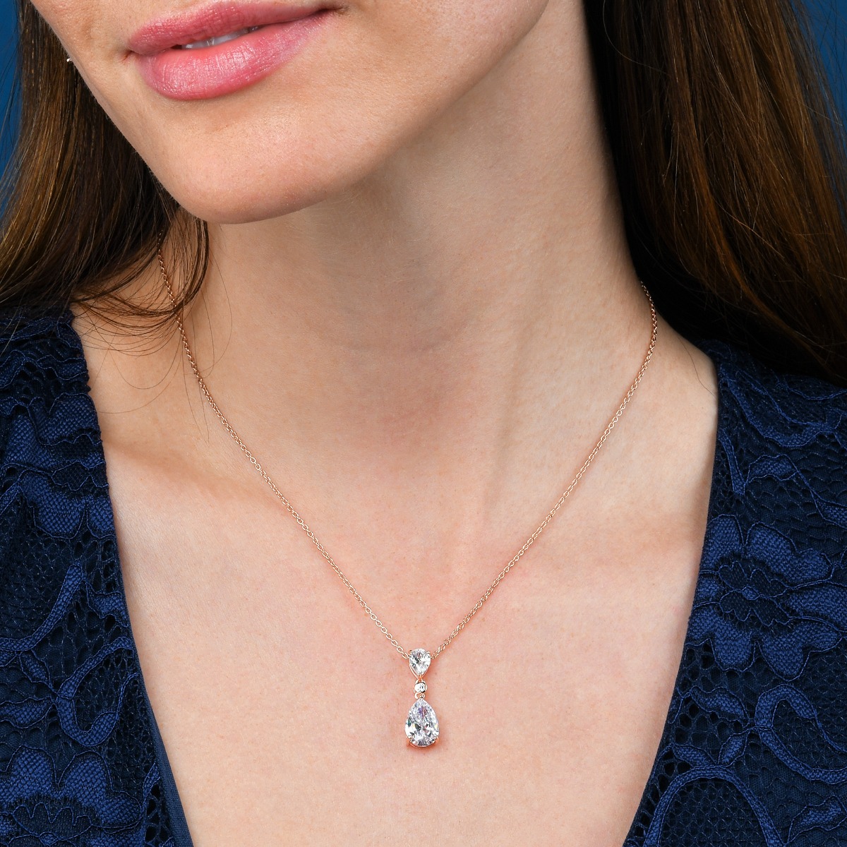 Rose gold teardrop pendant necklace top