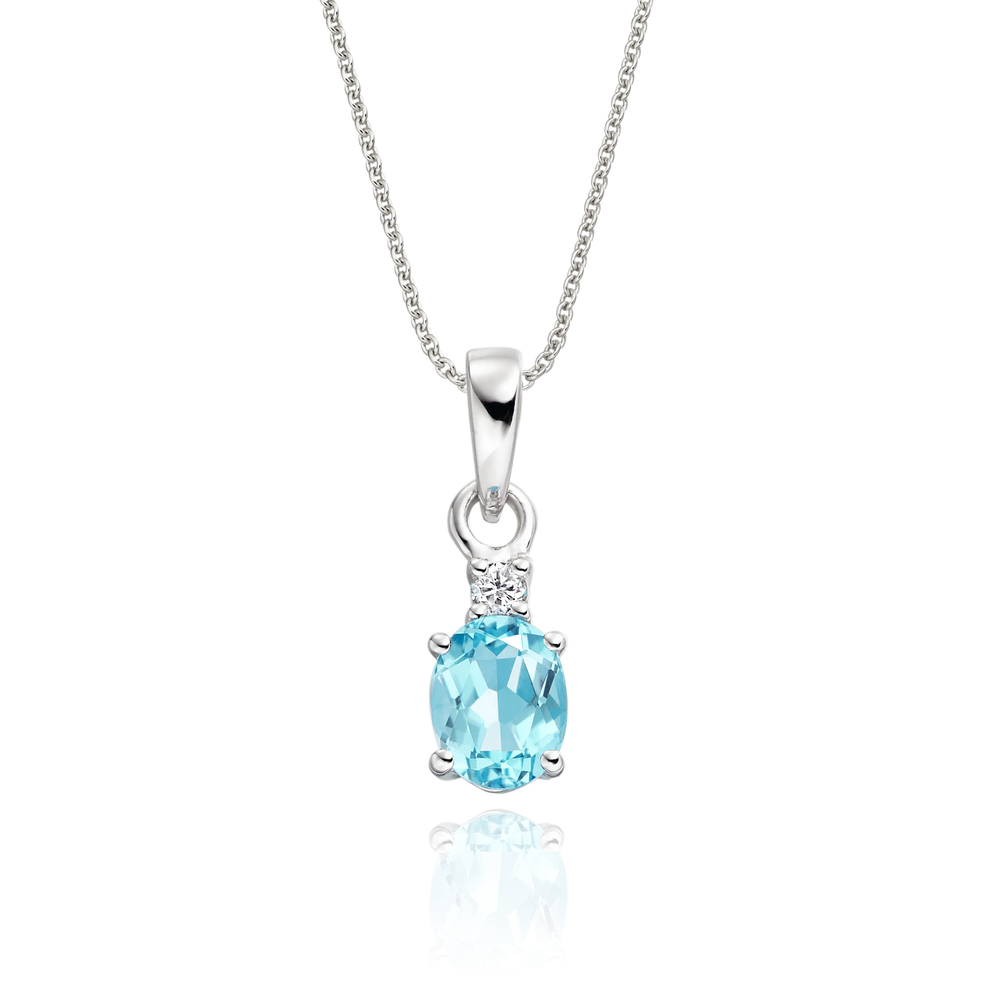 0.75ct Blue Topaz With 0.04ct Diamond Pendant In 9K White Gold