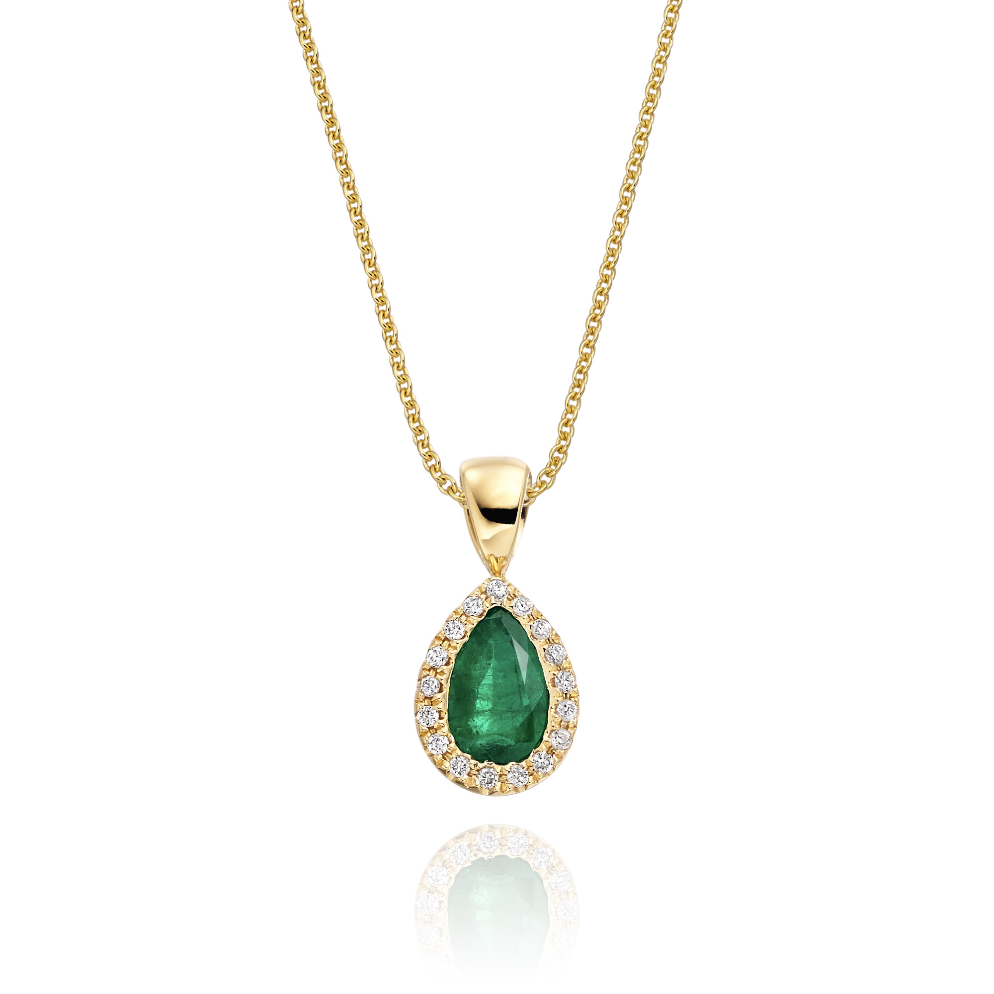 0.38ct Emerald Pendant Necklace 0.05ct Diamond 18K Yellow Gold